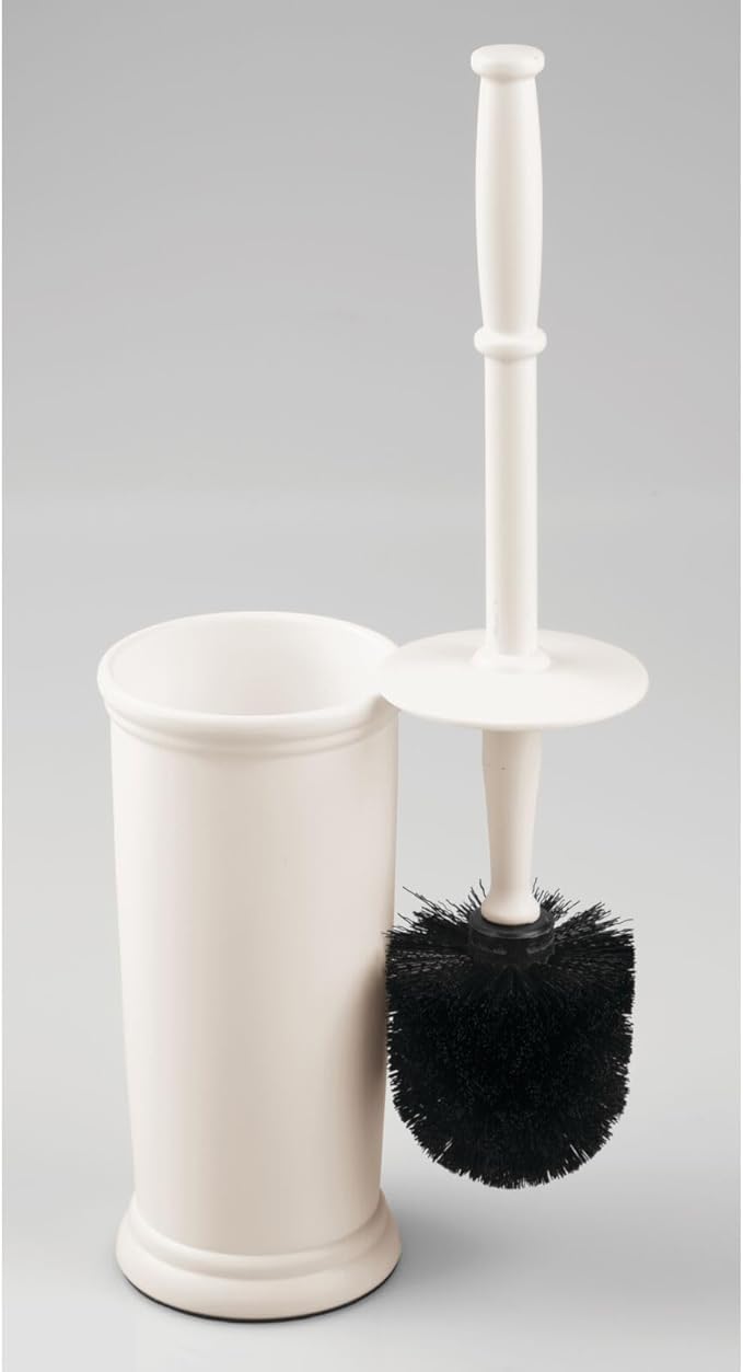 mDesign Toilet Bowl Brush and Holder - Covered Bathroom Brush - Standing Scrubber in Modern Holder - Space Saving, Deep Cleaning for Toilet - Cream/Beige