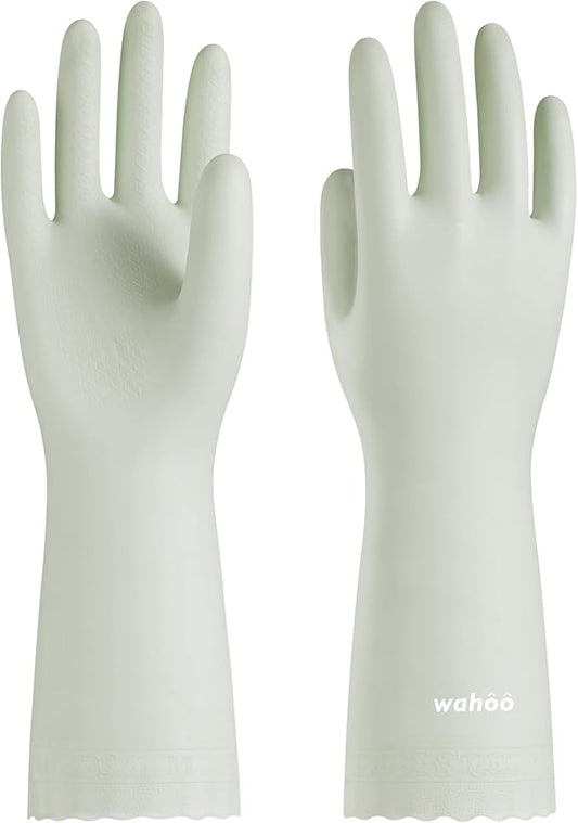 wahoo Skin-Friendly Cleaning Gloves, Reusable Dishwashing Gloves with Flocked Cotton Liner, Dishwashing, Kitchen, Canary Green, Medium