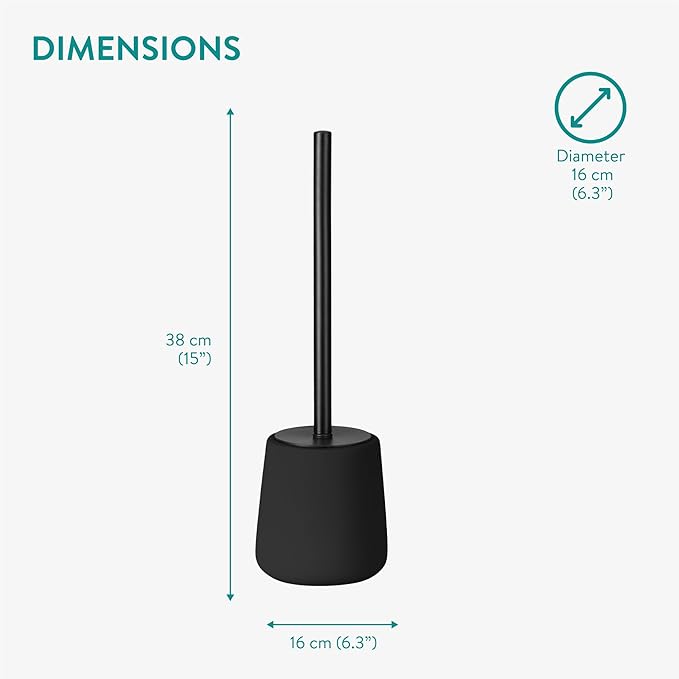 Navaris Toilet Brush and Holder Set, Black - Toilet Brushes & Holders - Soft Touch & Rubber Coated Loo Brush with Stainless Steel Handle - Adjustable Silicone Water Stopper