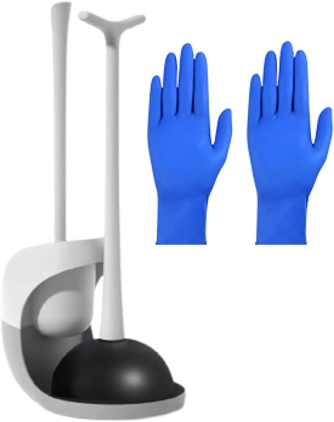 Toilet Plunger and Bowl BrushSet Toilet Brush and Plunger Set Plungers Combo for Bathroom Cleaning for Bathroom Heavy Duty Includes 10 Pairs of Gloves(Gray 1)