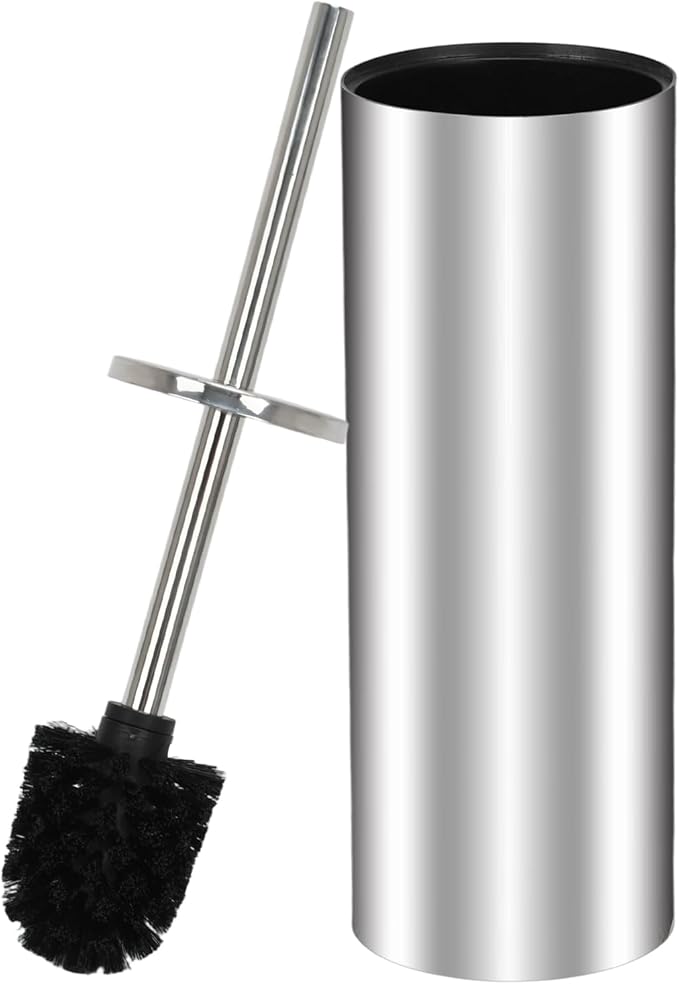 Toilet Brush and Holder Set - Stainless Steel Toilet Bowl Brush and Holder, Toilet Bowl Cleaner Brush for Bathroom (Silvery)
