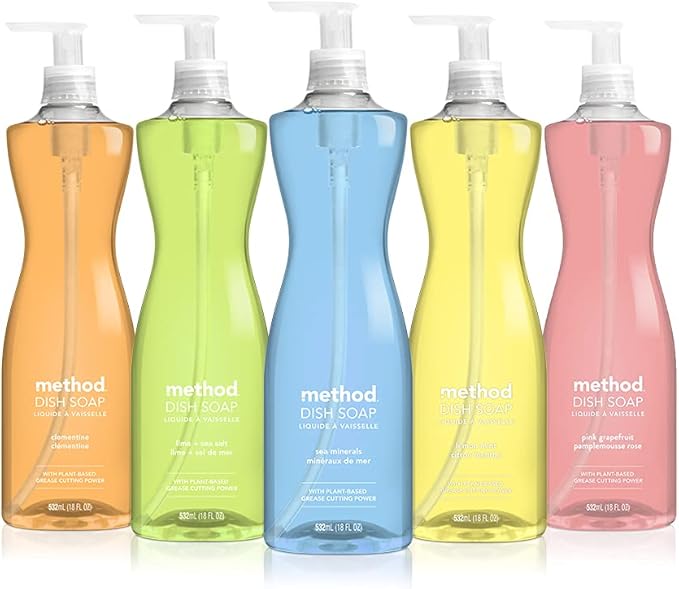 Method Gel Dish Soap, Lime + Sea Salt, Biodegradable Formula, Tough on Grease, 18 Fl Oz (Pack of 4)