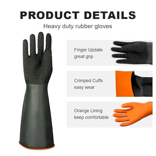 North Tower Chemical Resistant Gloves Rubber Heavy Duty Glove Work With Waterproof Gloves For Mens （14in,1 pair）