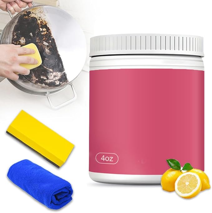 All-Purpose Household Cleaners Set with Spone & Cleaning Cloth, Strong Power Multi-Purpose Cleaning Paste for Removeing Oil Stains, Effective Cooktop Cleaner for Kitchen Utensils Polishing
