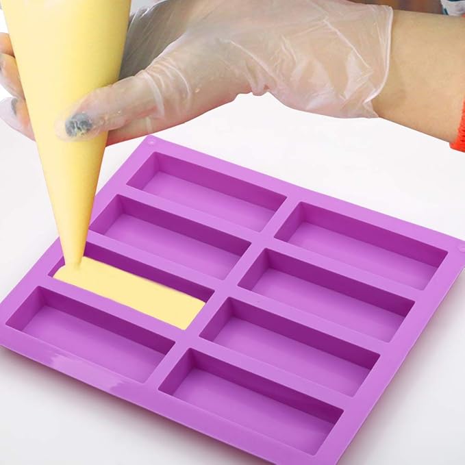 2 Pcs Large Rectangle Silicone Mold, Cereal Bar Molds, 8 Cavities Energy Bar Maker Baking Pan for Muffin Brownie Cornbread Cheesecake Pudding Cake and Soap, 10.5x 8.35x 0.8 Inch
