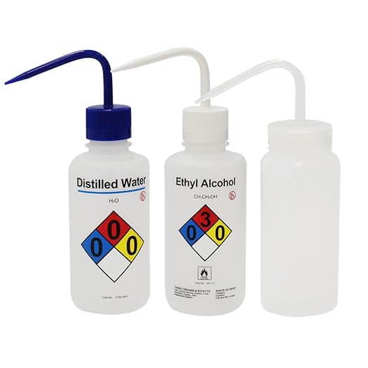 ULAB Scientific Wash Bottle Set, 1 of Each for Self-Venting Safety Wash Bottles of Distilled Water and Ethyl Alcohol, Vol.500ml, LDPE Material, 1pc of General Wide-Mouth wash Bottle, LDPE Material