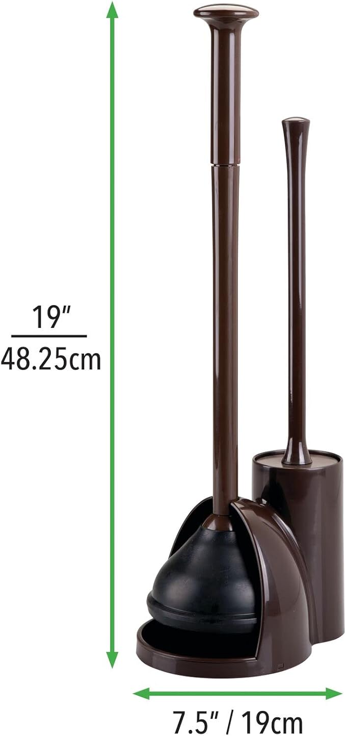 mDesign Hidden Plunger and Brush Set for Toilet Bowl - Combo with Holder Caddy - Modern Toilet Brush and Plunger Set - Aura Collection - Dark Brown