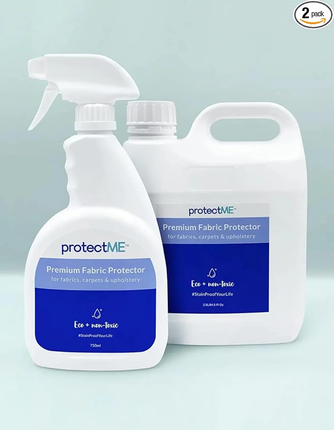 protectME Fabric Protector Spray Bundle - 25.4 oz + 84.5 oz - Non Toxic, Odorless Upholstery & Fabric Stain Guard for Couch, Carpet, Shoes, Sofa, Furniture - Water-Based & Long-Lasting Protection