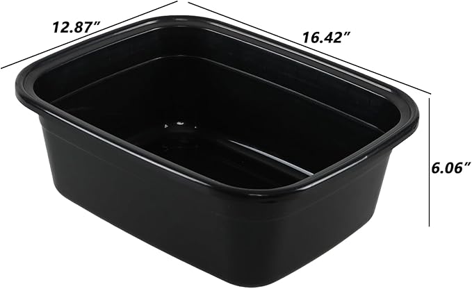 3-Pack 16 Quart Plastic Wash Basins, Rectangular Dishpan Tub, Black