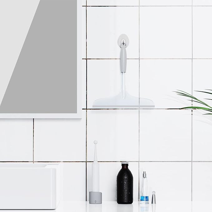 Shower Squeegee for Glass Shower Doors Bathroom Tile Mirror – Streak-Free Silent Window Cleaner with Non-Slip Handle and Adhesive Hook for Car and Home Cleaning