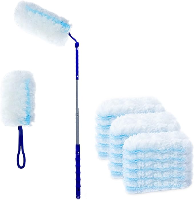 UKEENOR 360 Degree Dusters Multi Surface Duster Refills Kit Extender Handle (1 Long Handle to + 1 Short Handle + 12 Duster Refills)