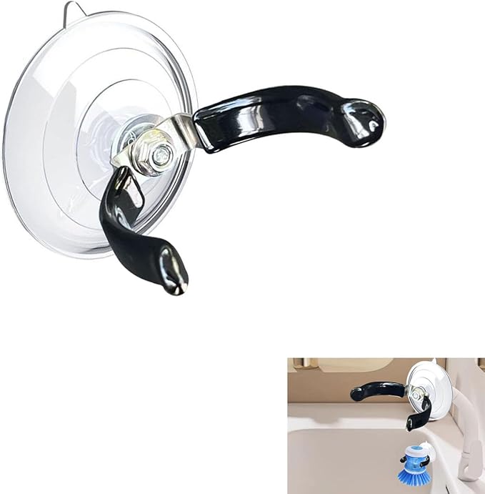XNDGURE Soap Dispensing Palm Brush Holder Dish Brush Holder for Kitchen Brush Dish Brush With Soap Dispenser Pot Black Sink Stand Organizer (Open)