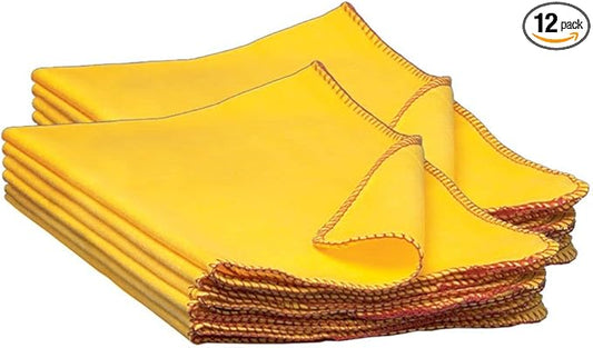 Buffalo Industries (60235) 13" x 24" 100% Cotton Fully Hemmed Yellow Flannel Dust Cloths, Pack of 12, Won't Scratch Fine surfaces, Great for Automotive, Polishing, Cleaning, Machine Washable