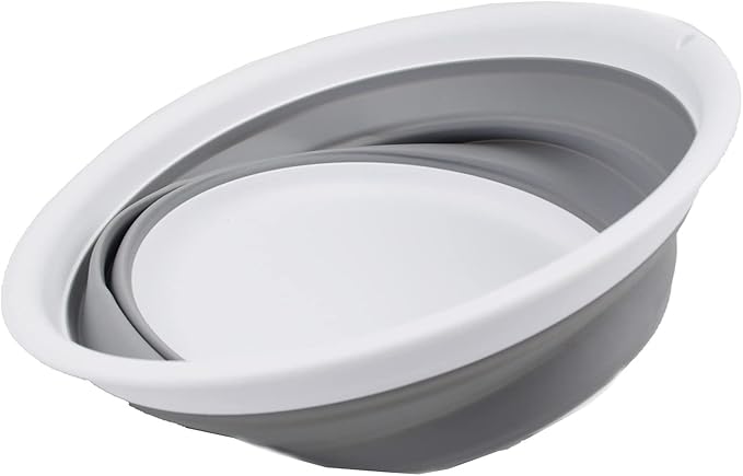 SAMMART 7.5L (1.98 Gallon) Collapsible Tub - Foldable Dish Tub - Portable Washing Basin - Space Saving Plastic Washtub (White/Grey)