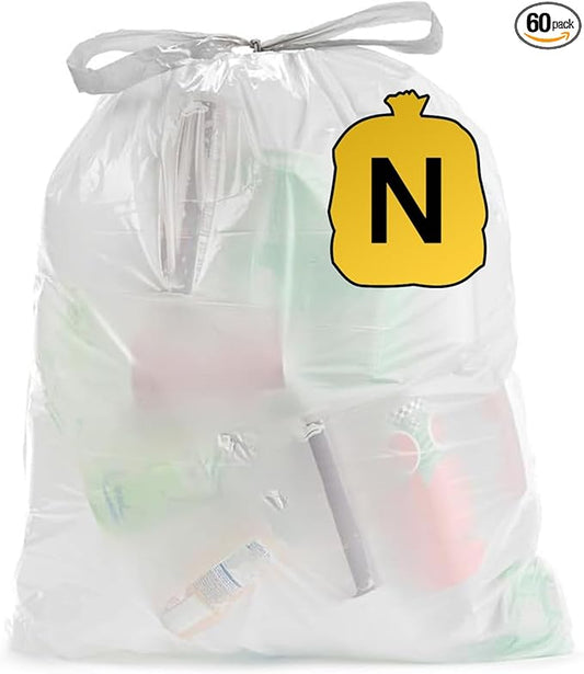 Ultrasac 13 Gallon 1.2 MIL White Drawstring Trash Bags - 23.5" x 31.25" - Pack of 60 - Fits simplehuman N