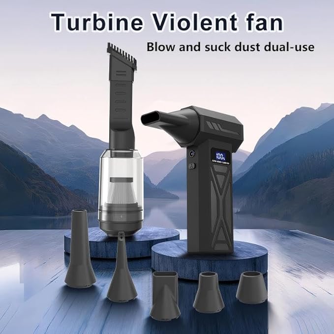 Nuoirjg 2-in-1 Air Duster and Vacuum Cleaner, 110000RPM Electric Blower with Screen Display and LED Lights, 4-Gear Adjustable Power,Dust Blower for Computer, Keyboard, House, Outdoor and Car