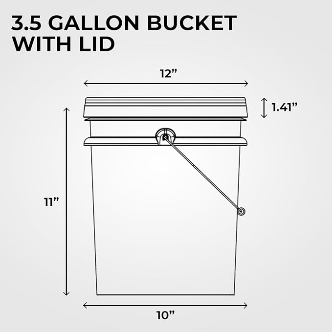 3.5-Gallon White Bucket Pail Container with Lid | Food Grade | Heavy-Duty Extra Durable | Metal Handles with Plastic Grip for Easy Carrying | Multi-Use | Easy Stack and Store | BPA Free - 3 Pack