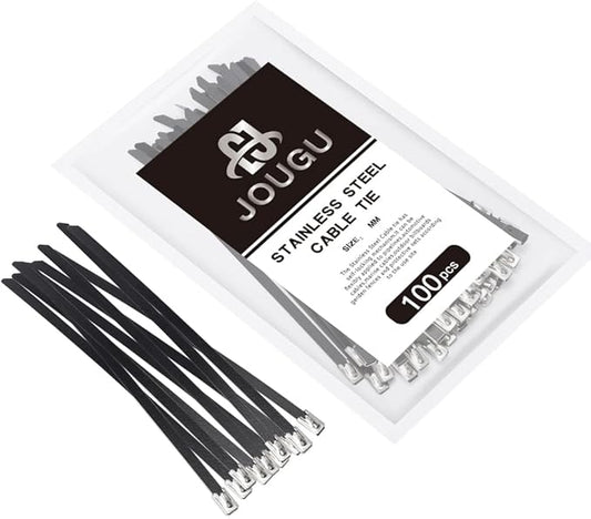 Metal Zip Ties Black 100pcs Stainless Steel Epoxy Coated Locking Cable Heavy Duty Exhaust Wrap Multi Purpose Binding for machinery, vehicles, farms, cables, pipes,Fence