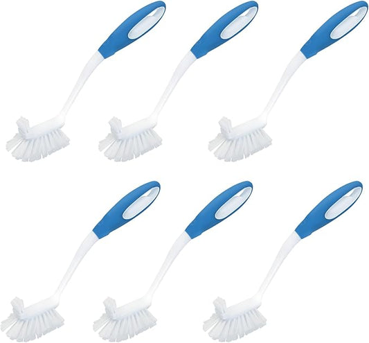 LOLA Pro Utility All Purpose Kitchen Cleaning Brush, 6 Pack, Durable Bristles, Comfort Ergonomic Rubber Non-Slip Grip, Built-in Food Scraper
