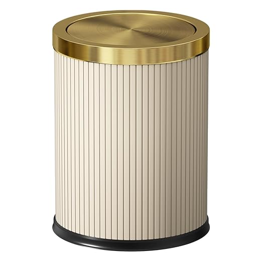 White Gold Bathroom Trash Can,Bedroom Garbage can with lid，Modern Trash Can with Flipping Lid, 4gallon,Garbage cans for Kitchen，Living Room (15L-White)