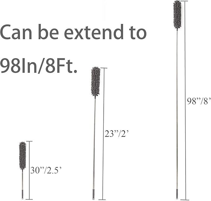 Eaves Brush and Pole - Cobweb Duster and Extension-Pole Combo 20 Foot Reach, Hand-Packaged, Lightweight, 3-Stage Aluminum Pole, Indoor & Outdoor Use Brush Attachment