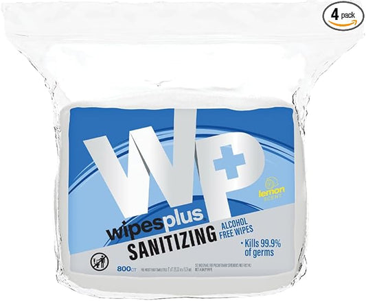 WIPESPLUS Hand Sanitizing Wipes Refill Bag Alcohol-Free Wipe for Restaurant and Retail, 3200 Count, (4 Packs of 800 Sheets)