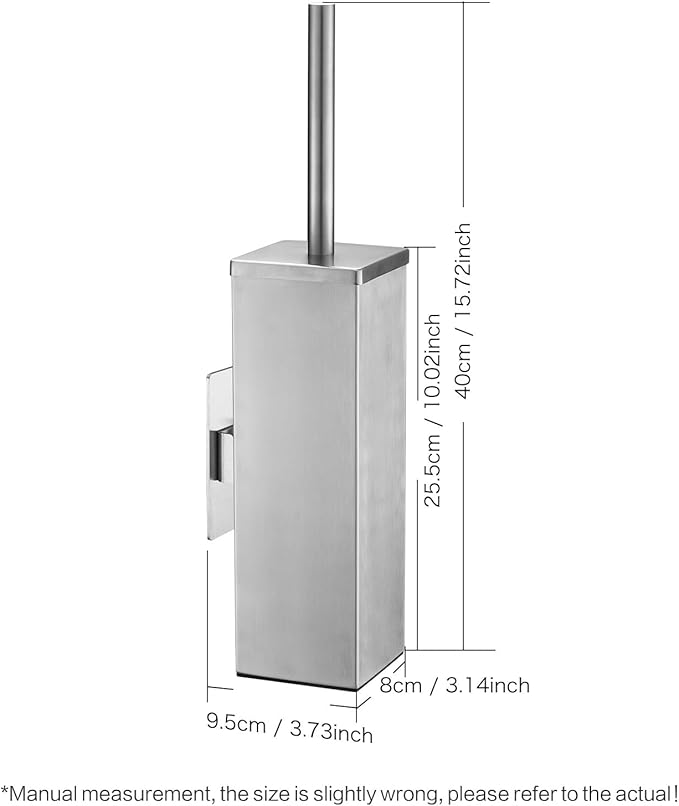 Brushed Gold Stainless Steel Toilet Brush, Square No-Punch Hook Base Toilet Brush Holder Removable Inner Bucket and Splash Proof Cover - Soft Bristles (No Drill Square Metal Cap Brushed)