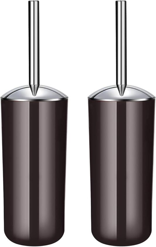 Toilet Brush and Holder Set of 2 | Great Value 2-Pack for Multiple Bathrooms | Sturdy Reinforced Handle for Durability | Discreet Enclosed Caddy | 360° Deep Cleaning Bristles | (Brown)