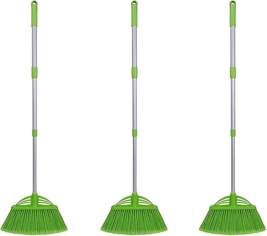Xifando Three-Section Telescopic Aluminum Alloy Rod Long-Handled Broom for Housekeeping Garden Camping Outdoor&Indoor, 3 CPS Green