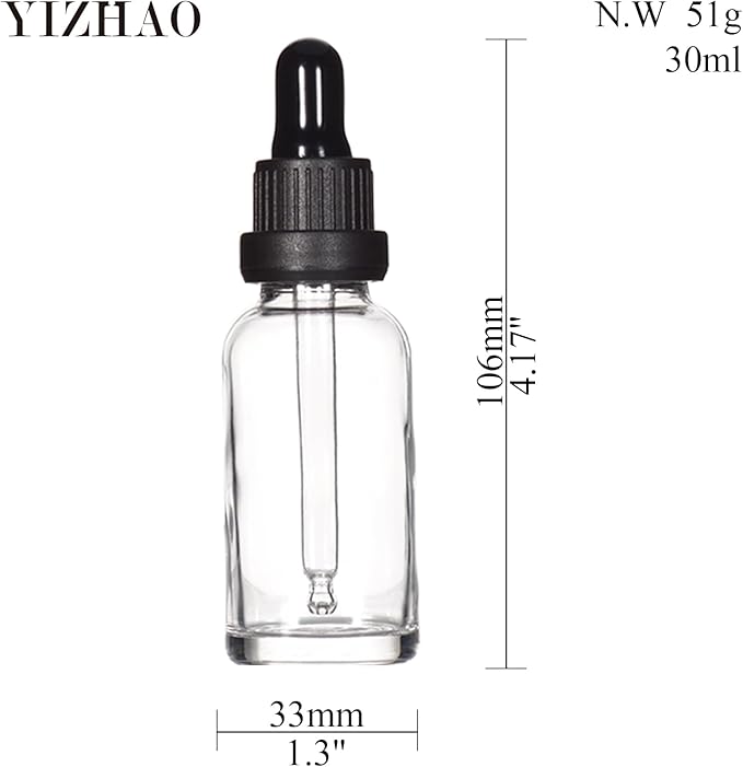 YIZHAO Clear Glass Dropper Bottle 1oz, Tincture Bottles with Glass Dropper, for Essential Oils, Aromatherapy, Cosmetic, Laboratory, Pharmacy, Liquids, Travel –24 Pcs