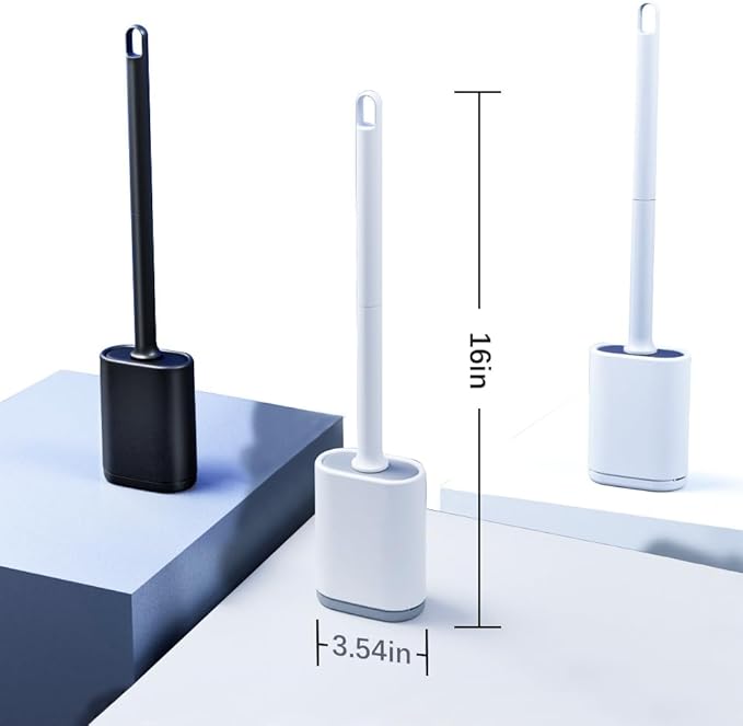 Kucucyle Dual-Sided RV Silicone Toilet Brush with TPR Bristles & Detachable ABS Handle Set, Wall Mountable Toilet Bowl Brush,Flexible Cleaners Brushes for 360°Deep Cleaning Bathroom/Camper (White)