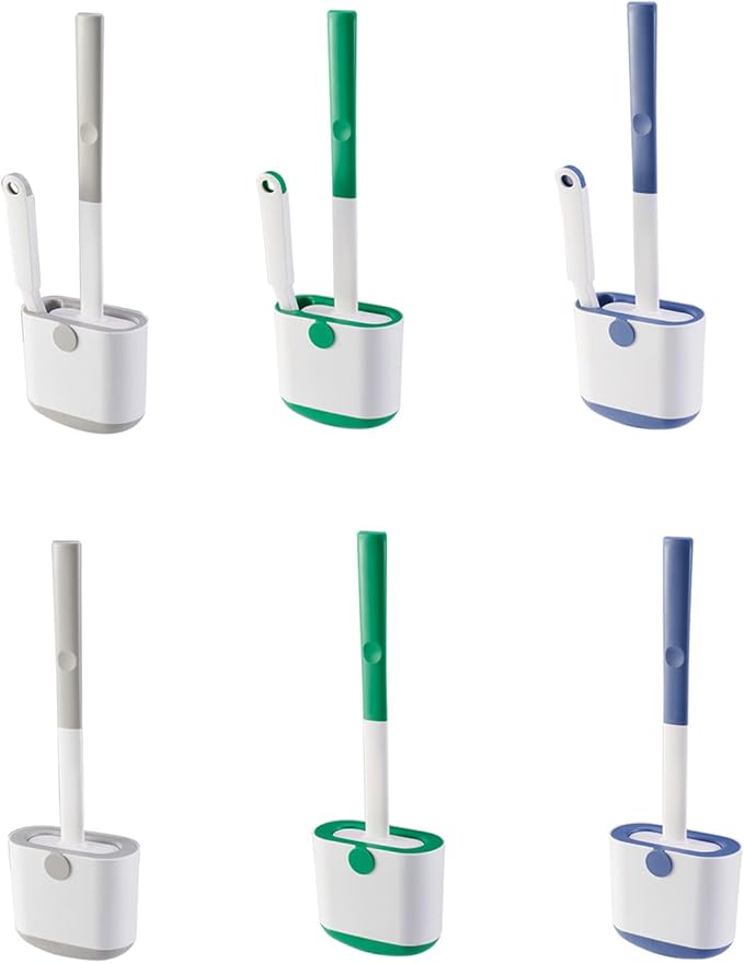 SPONGL Toilet Brush,Bathroom Toilet Brush Set Silicone Wall Mounted Toilet Brush Long Handle Dead Soft-Hair Toilet Brush