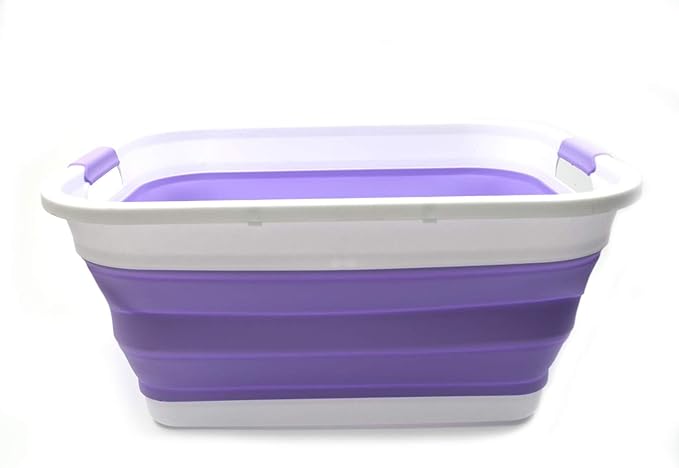 SAMMART 41L (10.8 gallon) Collapsible Plastic Laundry Basket-Foldable Pop Up Storage Container/Organizer-Portable Washing Tub-Space Saving, Water capacity: 32L (8.4 gallon) (Rectangular, Lt. Purple)
