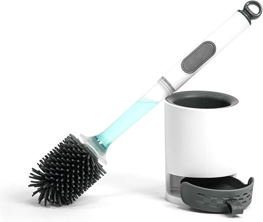 xyadyhz Toilet Brush Set, Silicone Toilet Bowl Scrubber & Holder - Reusable & Drip-Proof Bathroom Cleaner, Space-Saving Design for RV, Apartment; Includes Dispenser, Grey 1PCS
