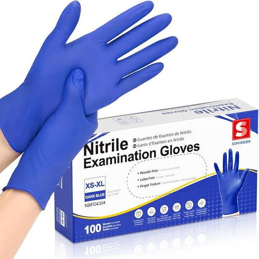Schneider Nitrile Exam Gloves, Disposable Gloves, Latex-Free, Powder-Free, Food Safe for Cleaning, Cooking, Household Use
