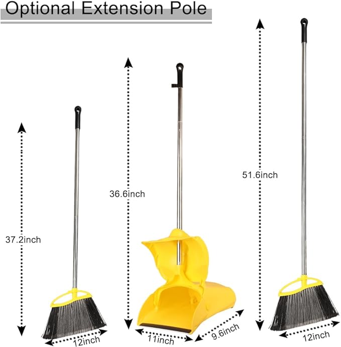 MuLing Heavy Duty Outdoor Broom and Dustpan Set - 145CM Extra Long Handle, Stiff Bristles for Tough Debris, Angled Broom Head - Ideal for Garage, Patio, Garden Kitchen House Floor Cleaning