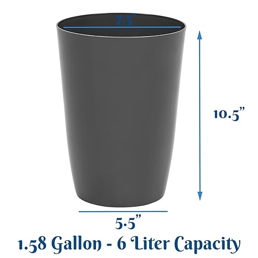 Mini Waste Basket - Durable Small Plastic Garbage Trash Can Bin - Lidless Open-Top Rectangular Slim Profile for Compact Spaces - Suitable for Home, Bathroom, Office, Bedroom, Kitchen and More, Grey