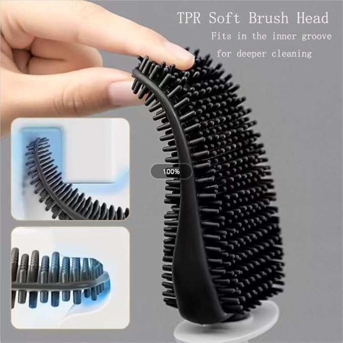 Removable Toilet Brush Set, Soft and Medium Bristles for Cleaning Hygienic Corners, Comes with Suction Cup Seamless Hooks, Black
