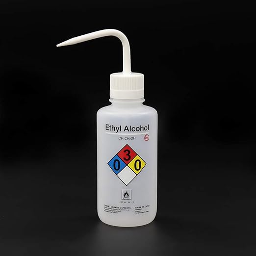 ULAB Scientific Wash Bottle Set, 1 of Each for Self-Venting Safety Wash Bottles of Distilled Water and Ethyl Alcohol, Vol.500ml, LDPE Material, 1pc of General Wide-Mouth wash Bottle, LDPE Material
