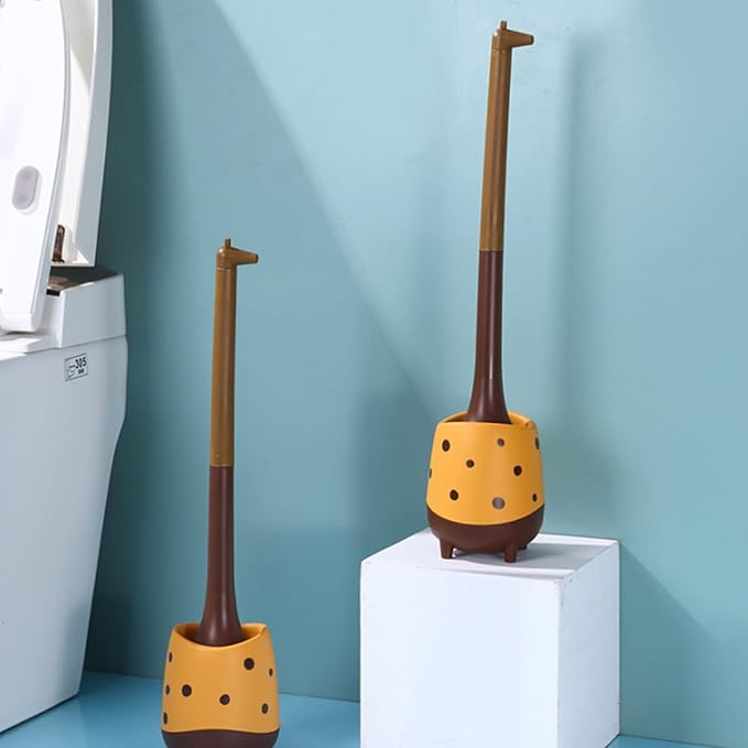 Cute Toilet Brush,Giraffe Shape Brush and Holder,Long Handle Scrubber for Silicone, Brushes for Bathroom with Holder, Compact Size Brushes Floor Standing
