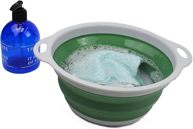 SAMMART 2.6L (0.68 Gallon) Collapsible Tub - Foldable Dish Tub - Portable Washing Basin - Space Saving (Grey/Dark Sea Green, 1)