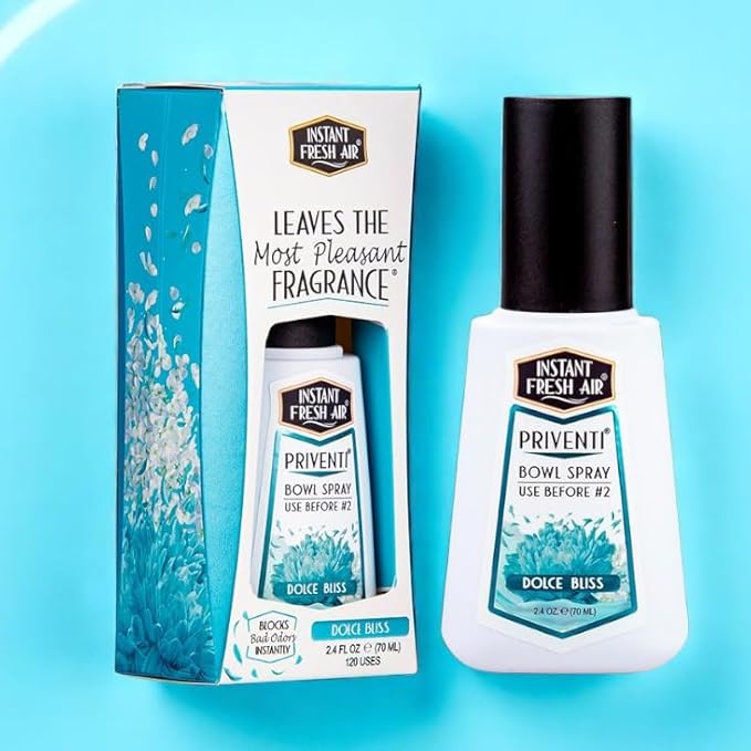 Signature PRIVENTI Toilet Spray, Dolce Bliss Scent Bathroom Spray with Noxban Technology Odor Elimination, Travel Size, Long-Lasting Freshness for Home, Travel or Work, 2.4 Oz. - INSTANT FRESH AIR
