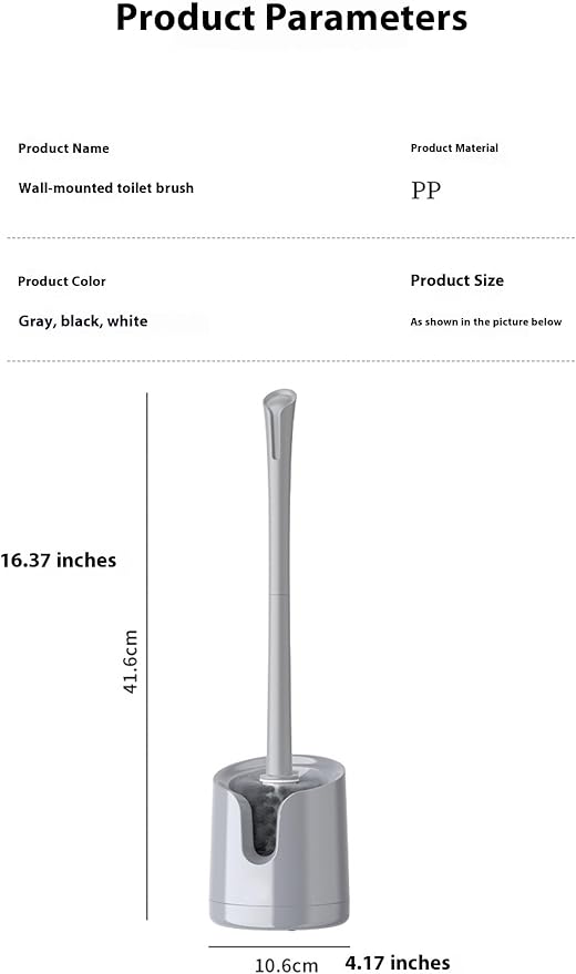 Wall Mounted Toilet Brush Set with No-Drill Adhesive & Drip-Free Tray Space-Saving Toilet Cleaning Brush Holder Deep CleansNoMessStorageSlides Under Sinks (Gray)