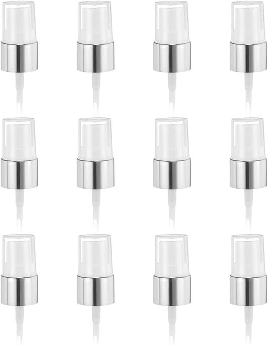 uxcell 12 Pcs Silver White Spray Top, 18/410 Fine Mist Sprayer Reusable Replacement Spray Bottle Pump Plastic Top for Cosmetic Perfume and Body Sprays Bottle