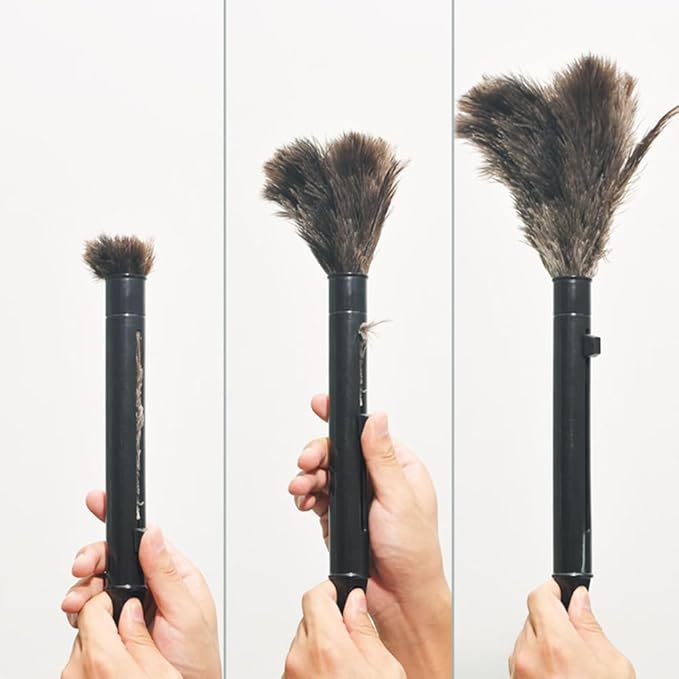2pcs Feather Duster, Retractable Handle Fluffy and Natural Feather Duster Intrior/Extrior Cleaner for Blinds, Kitchen, Keyboard, Office Cleaning Supplies(Color:Black)