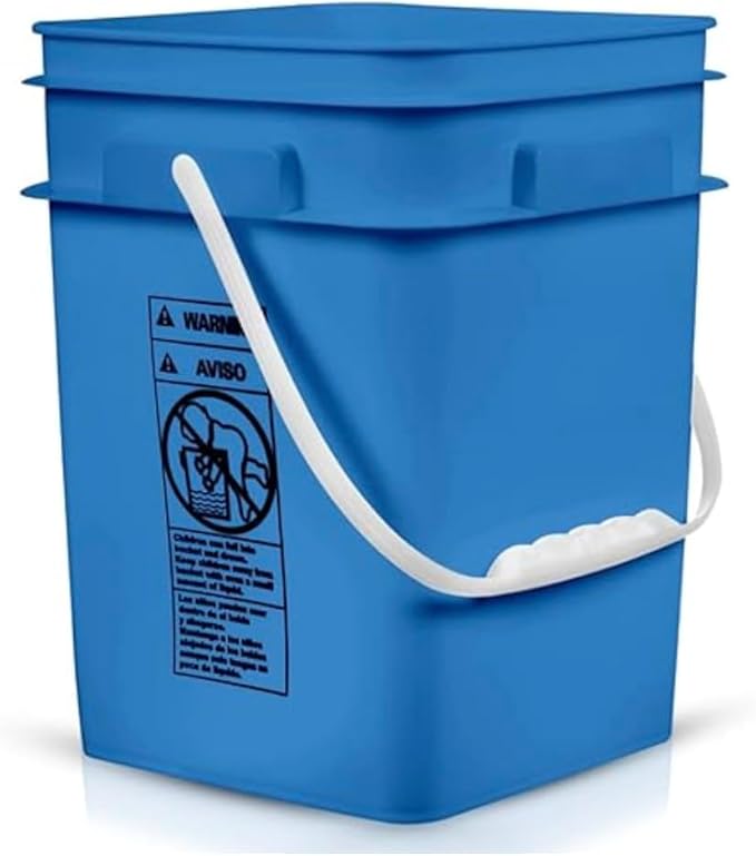 House Naturals 4 Gallon Square Buckets with lids- Made in USA Container- Pack of 10 (Blue - Black lids)