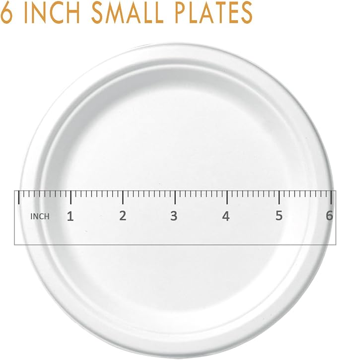 500 Count 6 Inch Small Heavy Duty Compostable Dessert Plates, Biodegradable Bagasse and Bamboo Fiber Paper Plates