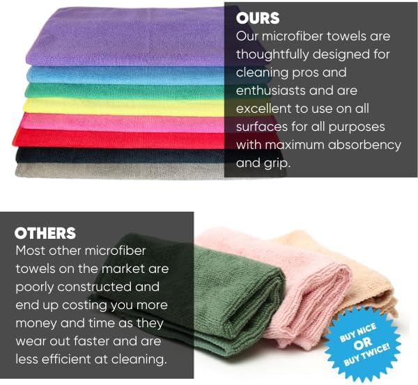 Microfiber Wholesale 12" x 12" MW Pro Multi-Surface Cleaning Cloths Pink - 12 Pack | Premium Microfiber Towels for Cleaning Glass, Kitchens, Bathrooms, Automotive, Supplies & Products