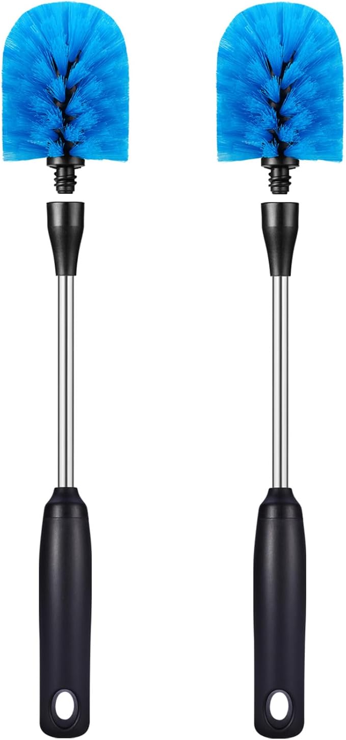 MOSOLAN Stainless Steel Bottle Brush with Replaceable Head, Long Handle Scrub Brush for Water Bottles, Glasswares, Mugs, Flasks, Tumblers, Vases, and Kitchen Sink, 2 Pack, 13 in