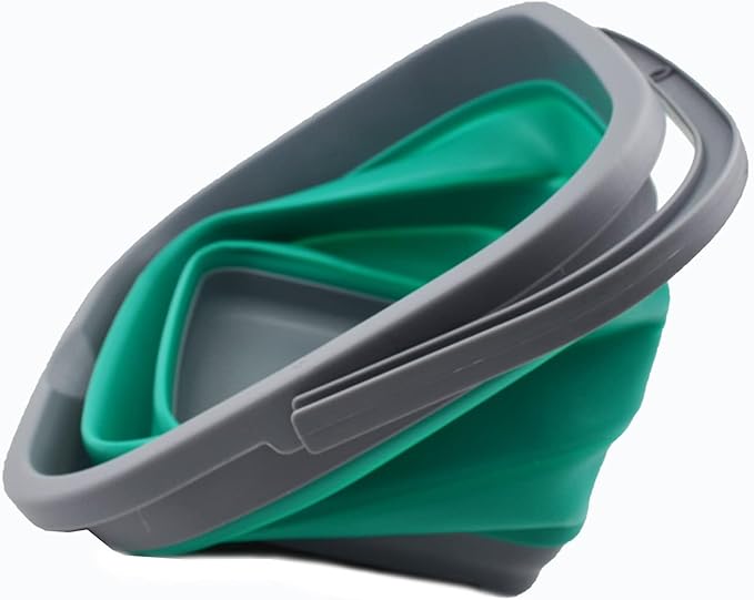 SAMMART 10L (2.6 Gallon) Collapsible Rectangular Handy Bucket (Dark Grey/Bluish-Green (Set of 2))